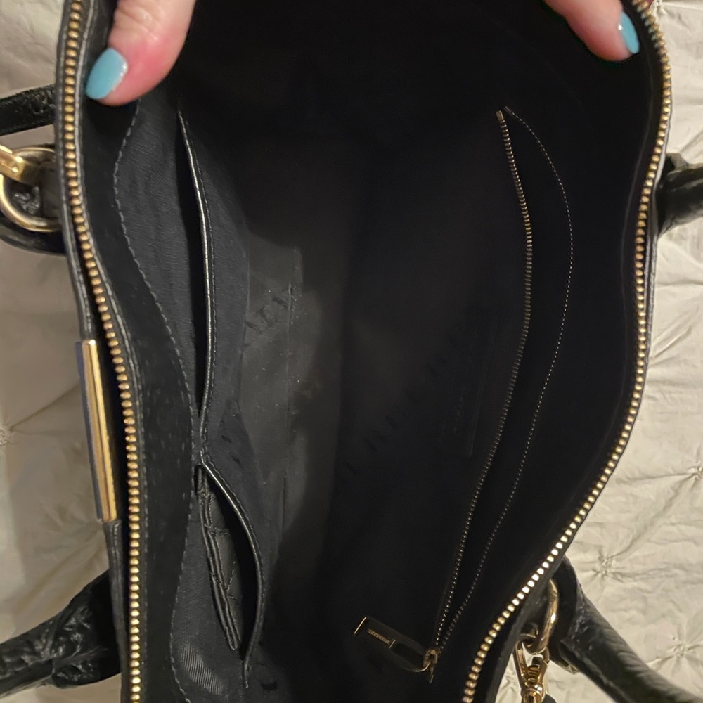 Check-embossed 2way Tote Black Leather Satchel - Picture 6 of 15